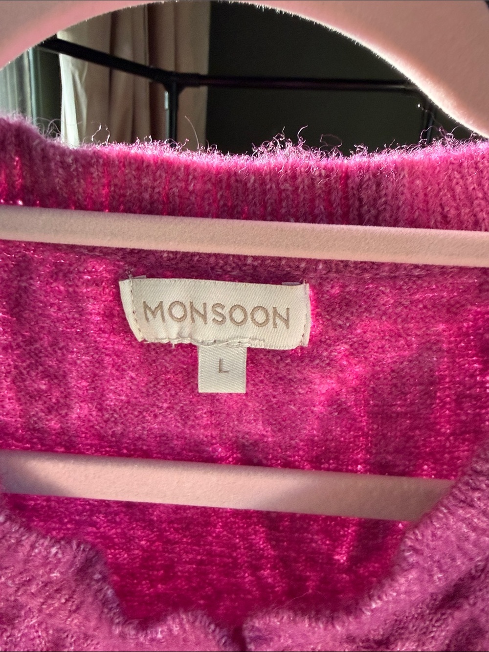 Monsoon Pink Raspberry Cable & Ruffle Detail Sweater - Picture 3 of 7